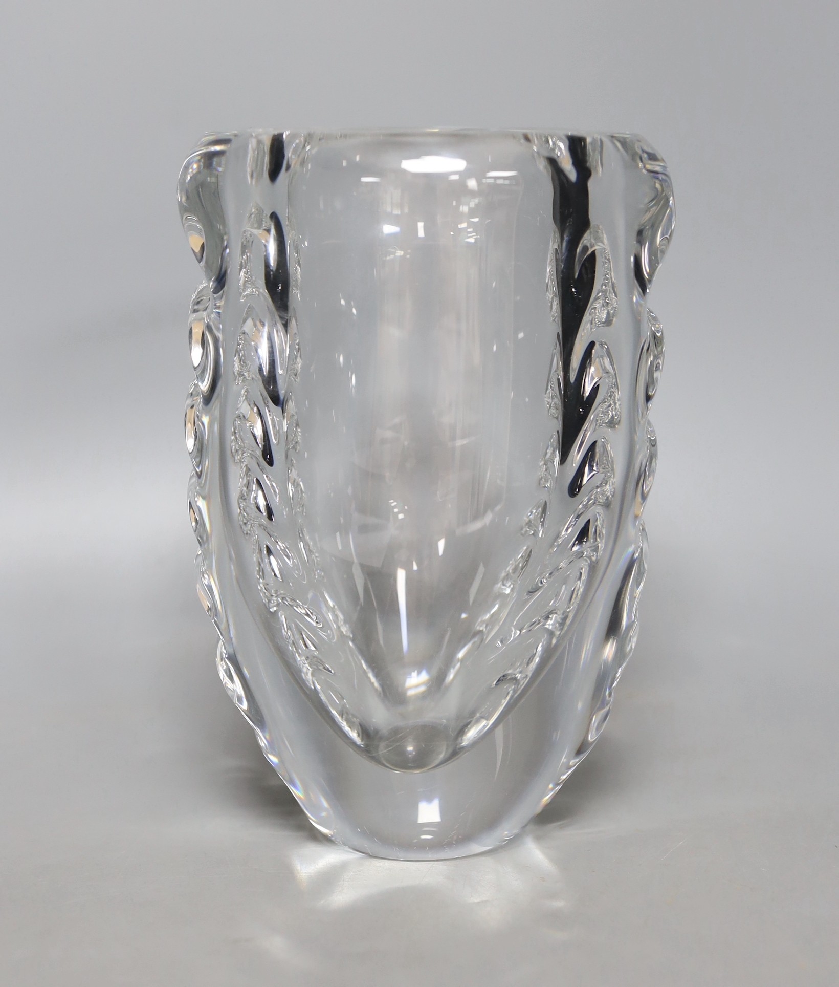 A French heavy moulded art glass vase, 21cm